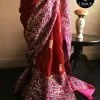 Pure Hand block Printed Red Line Tussar Saree