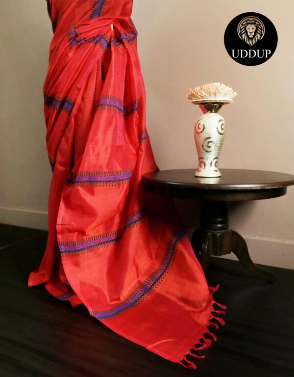 Pure Handloom Tomato Pink Silk Cotton Saree