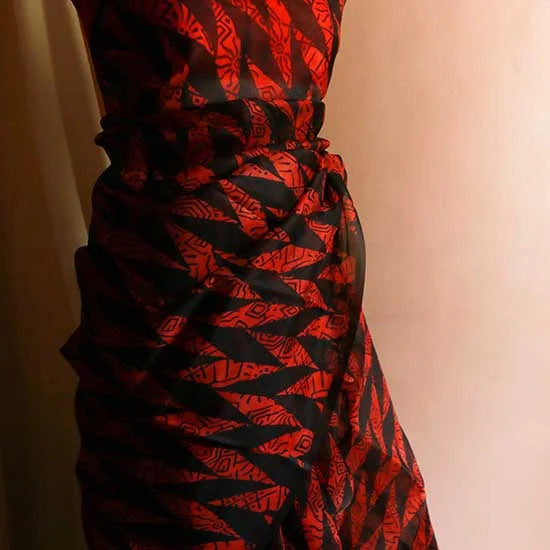 Pure Red Organza Saree with Black hand block Prints