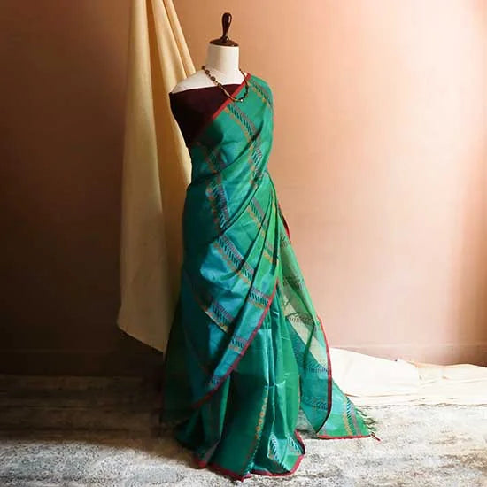 Pure Handloom Sea Green Silk Cotton Saree