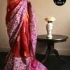 Pure Hand block Printed Red Line Tussar Saree