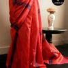 Pure Handloom Tomato Pink Silk Cotton Saree
