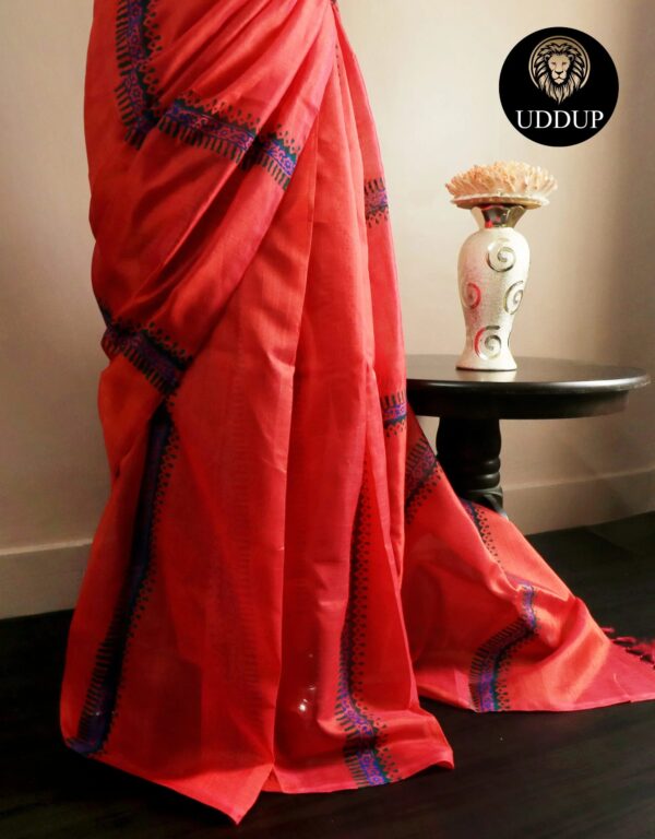 Pure Handloom Tomato Pink Silk Cotton Saree