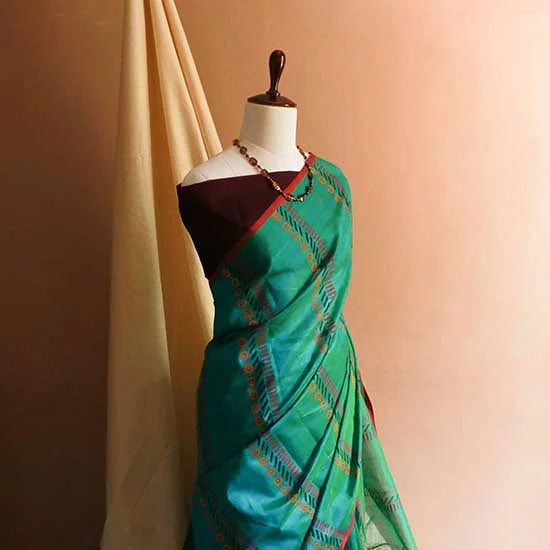 Pure Handloom Sea Green Silk Cotton Saree