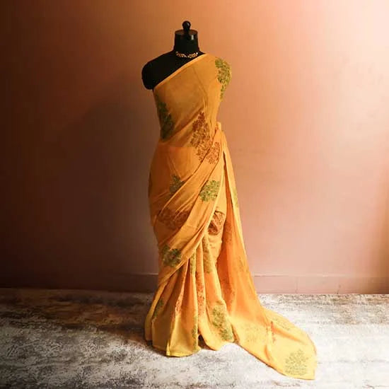 Mustard Colour Designer Mul Cotton saree