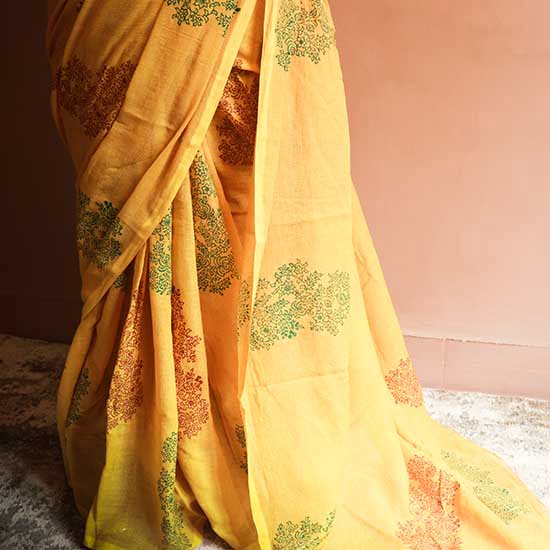 Mustard Colour Designer Mul Cotton saree