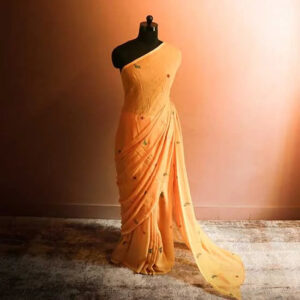 Mustard colour Pure Designer Mul cotton saree