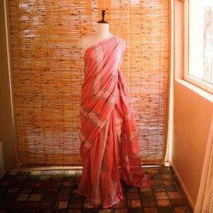 Peach colour designer Mul cotton saree