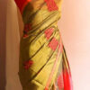 Pure Handloom Olive Green and Orange Silk Cotton Saree