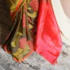 76_33c91a77-6c86-40d0-adec-cf50e2405eec Pure Handloom Olive Green and Orange Silk Cotton Saree