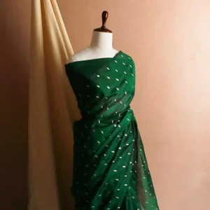 Pure Bottle Green Handloom Silk Cotton Saree