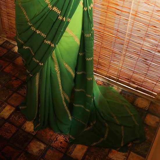 Shaded light green to dark green Georgette saree