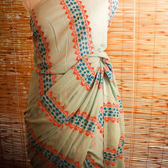 Sky blue colour designer Mul cotton saree