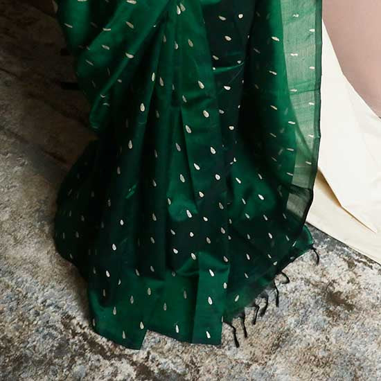 Pure Bottle Green Handloom Silk Cotton Saree