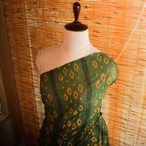 Bottle green colour designer Mul cotton saree