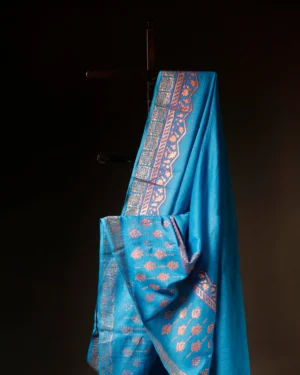 Aqua blue Kota Cotton Saree, Close up