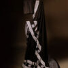 Black with White Printed Kota Cotton Saree, full Size