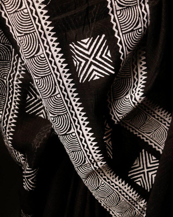 Black with White Printed Kota Cotton Saree, printing details