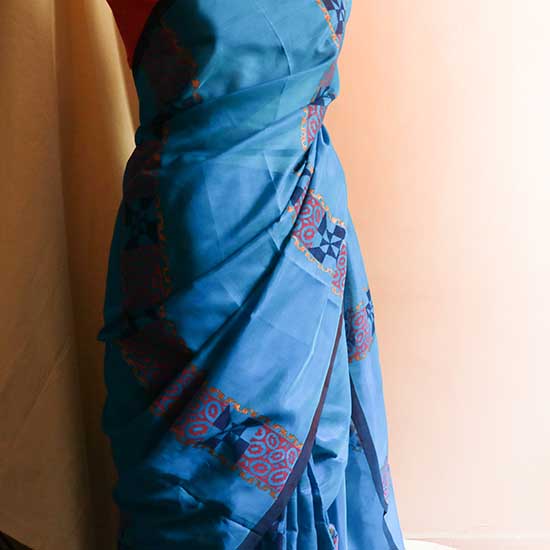 Pure Handloom Sapphire Blue Silk Cotton Saree