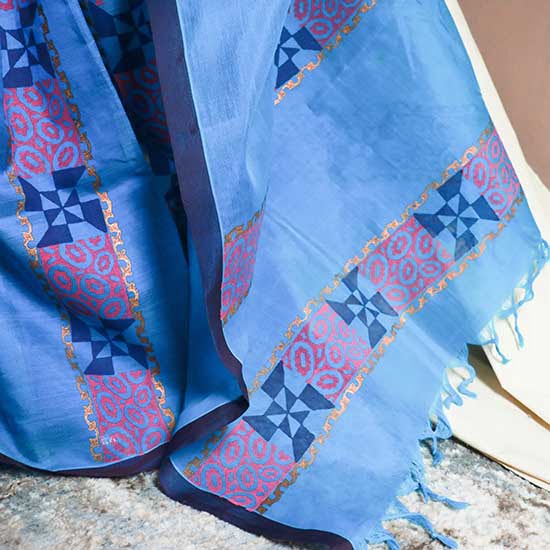 Pure Handloom Sapphire Blue Silk Cotton Saree
