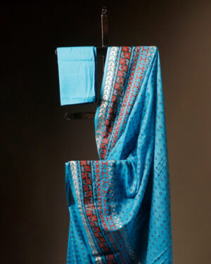 Blushing Blue Kota Cotton Saree, close up