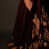 Cocoa Charm Brown Kota Cotton Zari Printed Saree, Bottom side close up