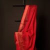 Crimson Elegance Red Kota Cotton Zari Printed Saree, Top side close up