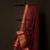 Earthen Elegance Brown Kota Cotton Zari Plain Saree, top close up