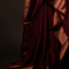 Earthen Elegance Brown Kota Cotton Zari Plain Saree, Bottom Side close up