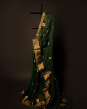 Emerald Enchantment Green Kota Cotton Zari Printed Saree, Full size