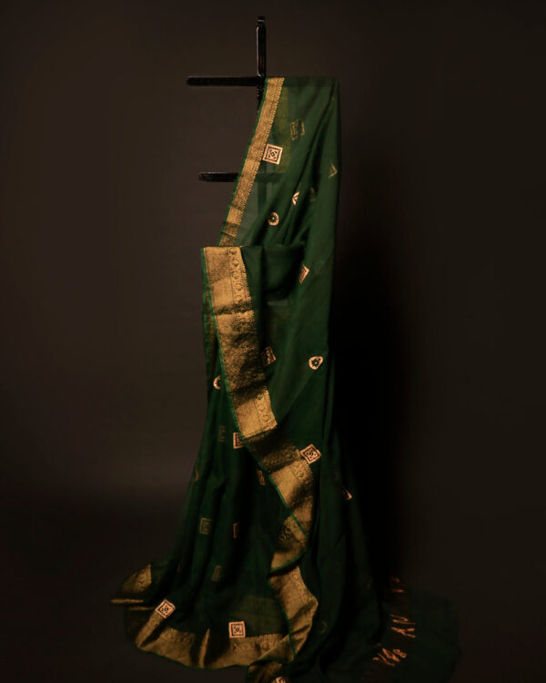 Emerald Enchantment Green Kota Cotton Zari Printed Saree, Full size