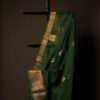 Emerald Enchantment Green Kota Cotton Zari Printed Saree, Top side close up