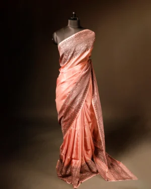 Ethereal Peach Blossom colour Fancy Saree, full size