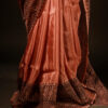 Ethereal Peach Blossom colour Fancy Saree, Bottom side close up