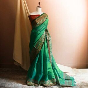 Pure Handloom Emerald Green Silk Cotton Saree