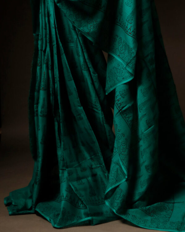 Green Kota Cotton Saree, ottom side Close up
