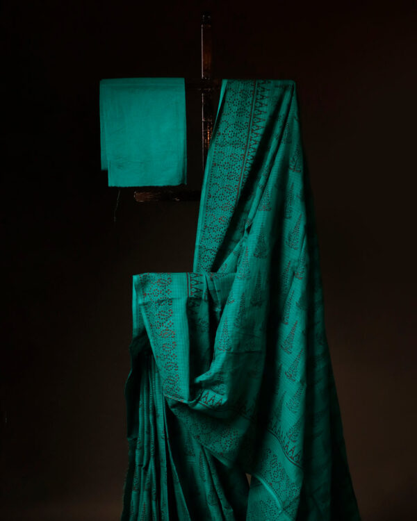 Green Kota Cotton Saree, close up
