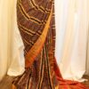 Mystic Sunset Orange and Black Striped Printed Kanchipuram Silk Saree