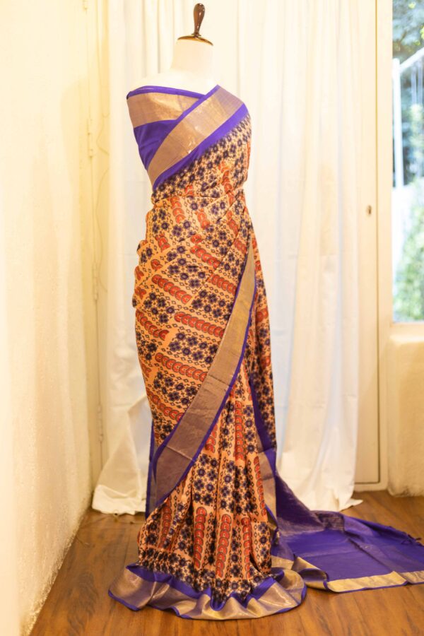Majesty Blue and Maroon Printed Kanchipuram Silk Saree