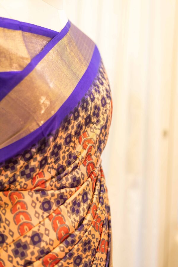Majesty Blue and Maroon Printed Kanchipuram Silk Saree