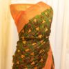Citrus Grove Orange and Green Printed Kanchipuram Silk Saree