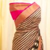 Blush Noir Pink and Black Printed Kanchipuram Silk Saree