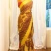 Golden Sunset Yellow and Red Printed Kanchipuram Silk Saree