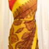 Golden Sunset Yellow and Red Printed Kanchipuram Silk Saree