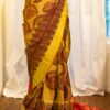 Golden Sunset Yellow and Red Printed Kanchipuram Silk Saree