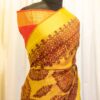 Golden Sunset Yellow and Red Printed Kanchipuram Silk Saree