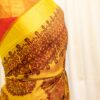 Golden Sunset Yellow and Red Printed Kanchipuram Silk Saree