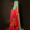 Uddup Skies Sky Blue and Red Linen Shaded Saree