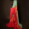 Uddup Skies Sky Blue and Red Linen Shaded Saree