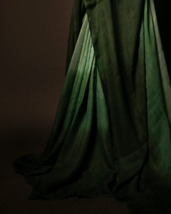 Emerald Enchantment Light Green and Dark Green Linen Shaded Saree